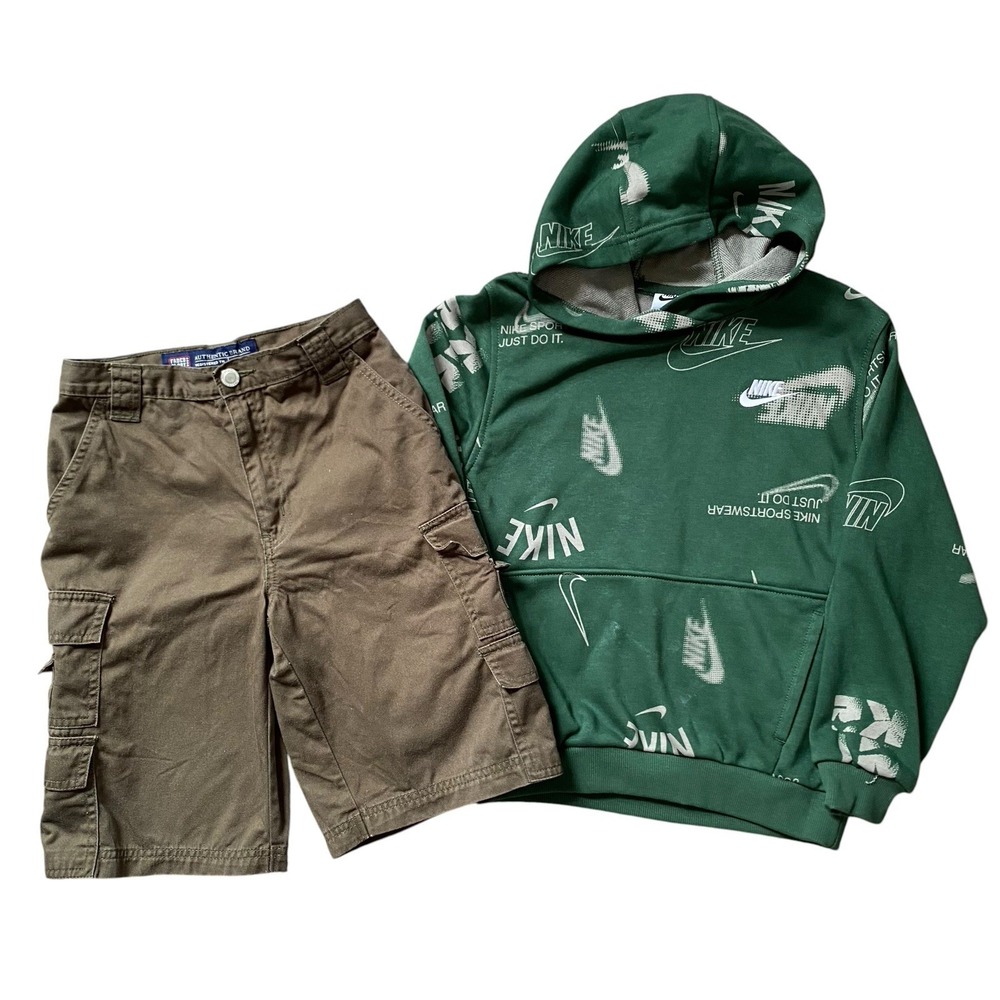 Lot Of Boys Clothes Size M/8 Cargo Shorts And Hoodie Nike & Faded Glory